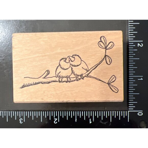 VINTAGE Wood mounted Rubber Stamp Lovebirds On Branch By G-Rated Rubberstamps - Picture 1 of 3